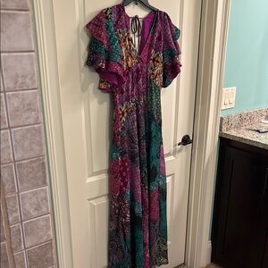 Matisse Purple and Green Tie Front Maxi Dress
